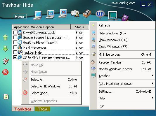 Screenshot of Taskbar Hide - hide windows program 1.27